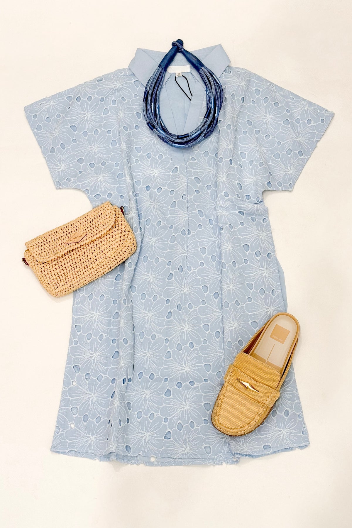 Sky Eyelet Floral Dress