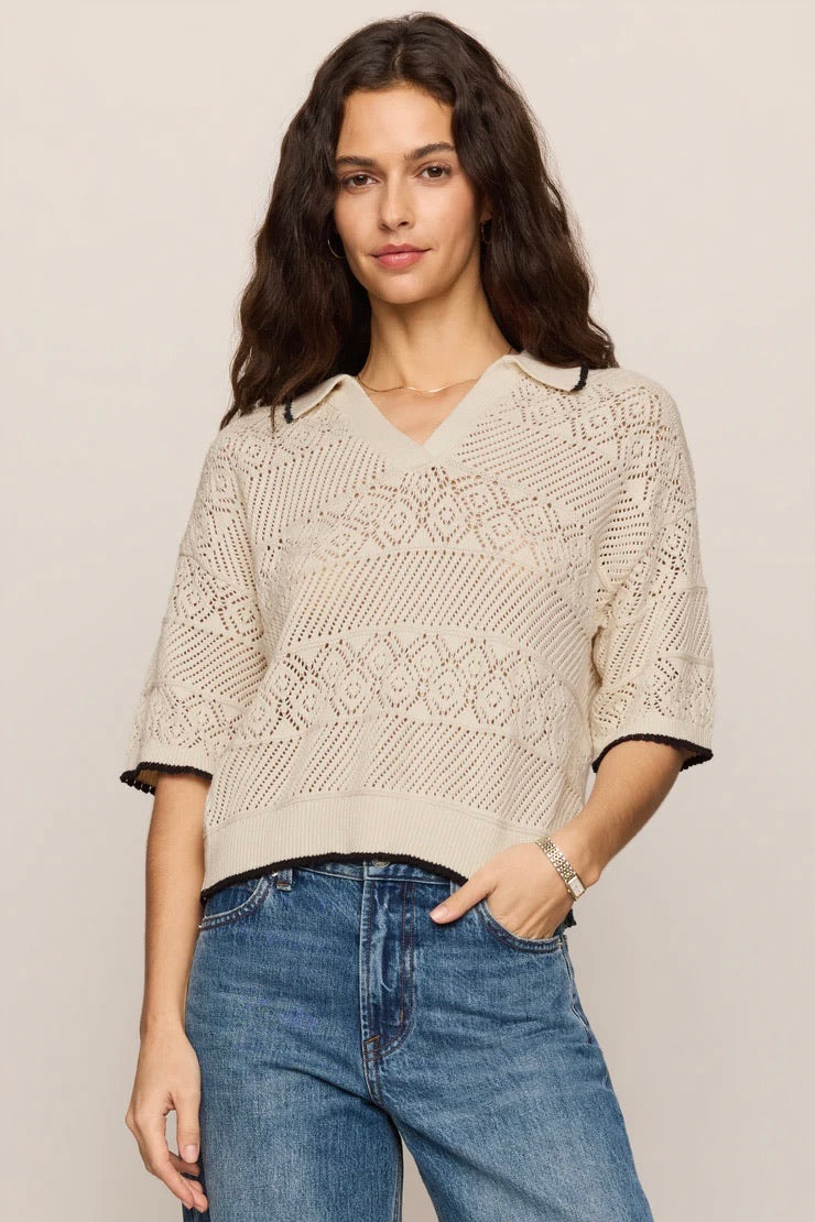 Denman Crochet Polo Sweater