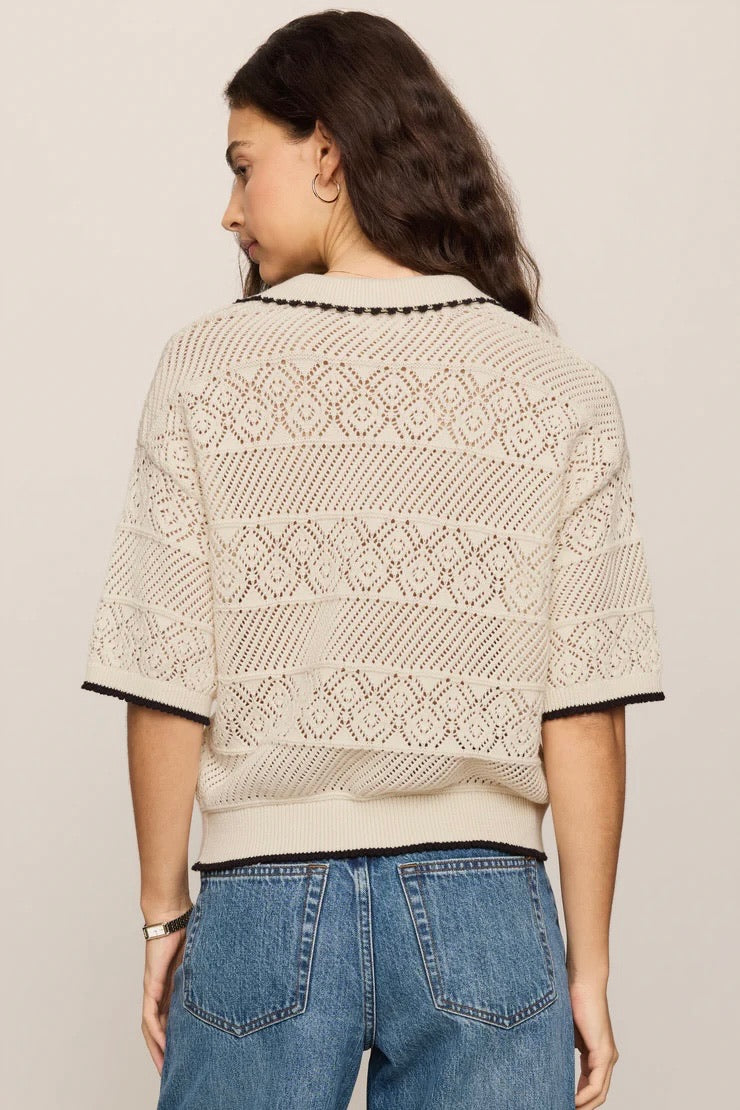 Denman Crochet Polo Sweater