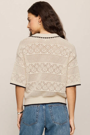 Denman Crochet Polo Sweater
