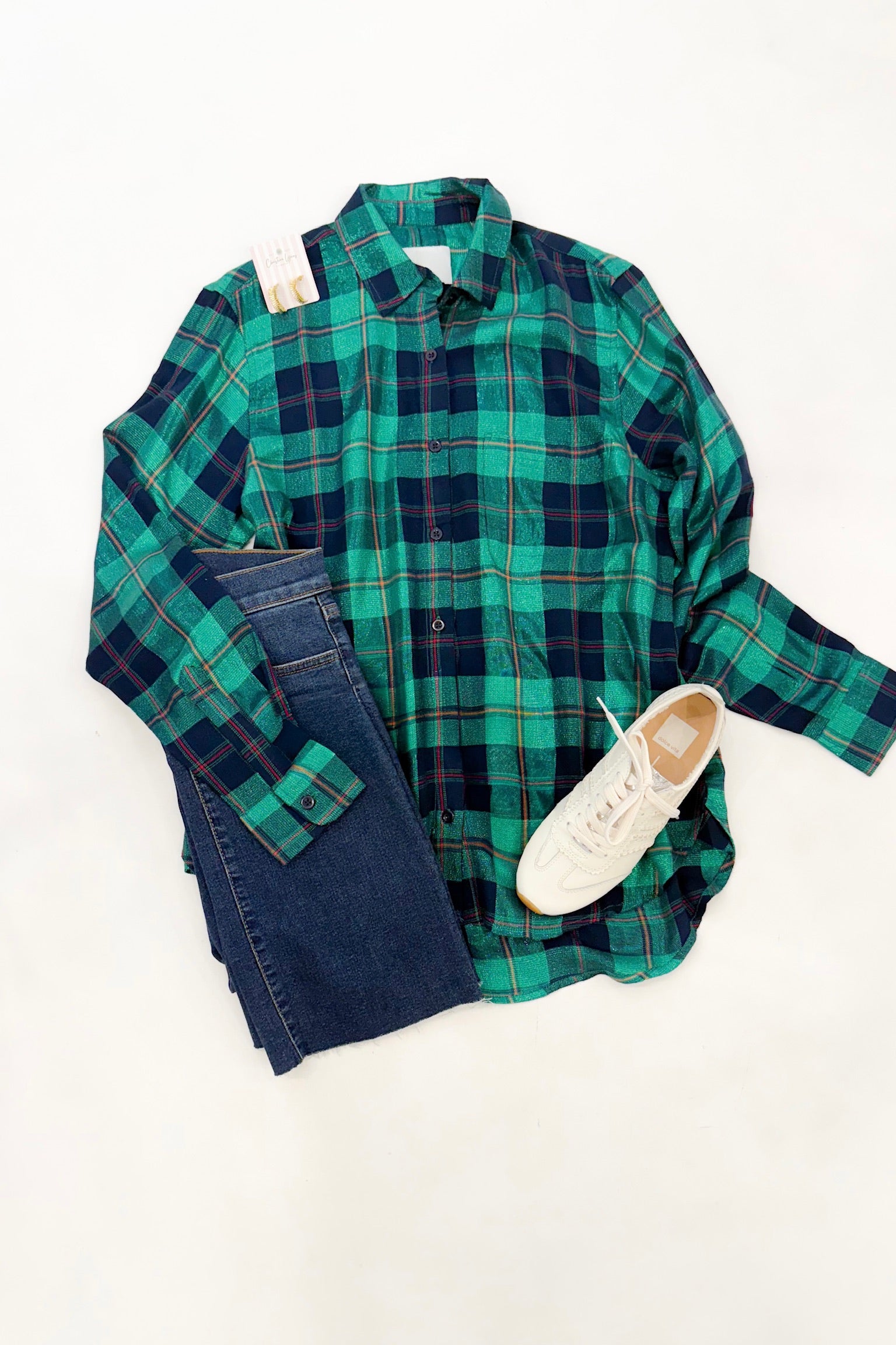 The Boyfriend Shirt Green Lurex Plaid