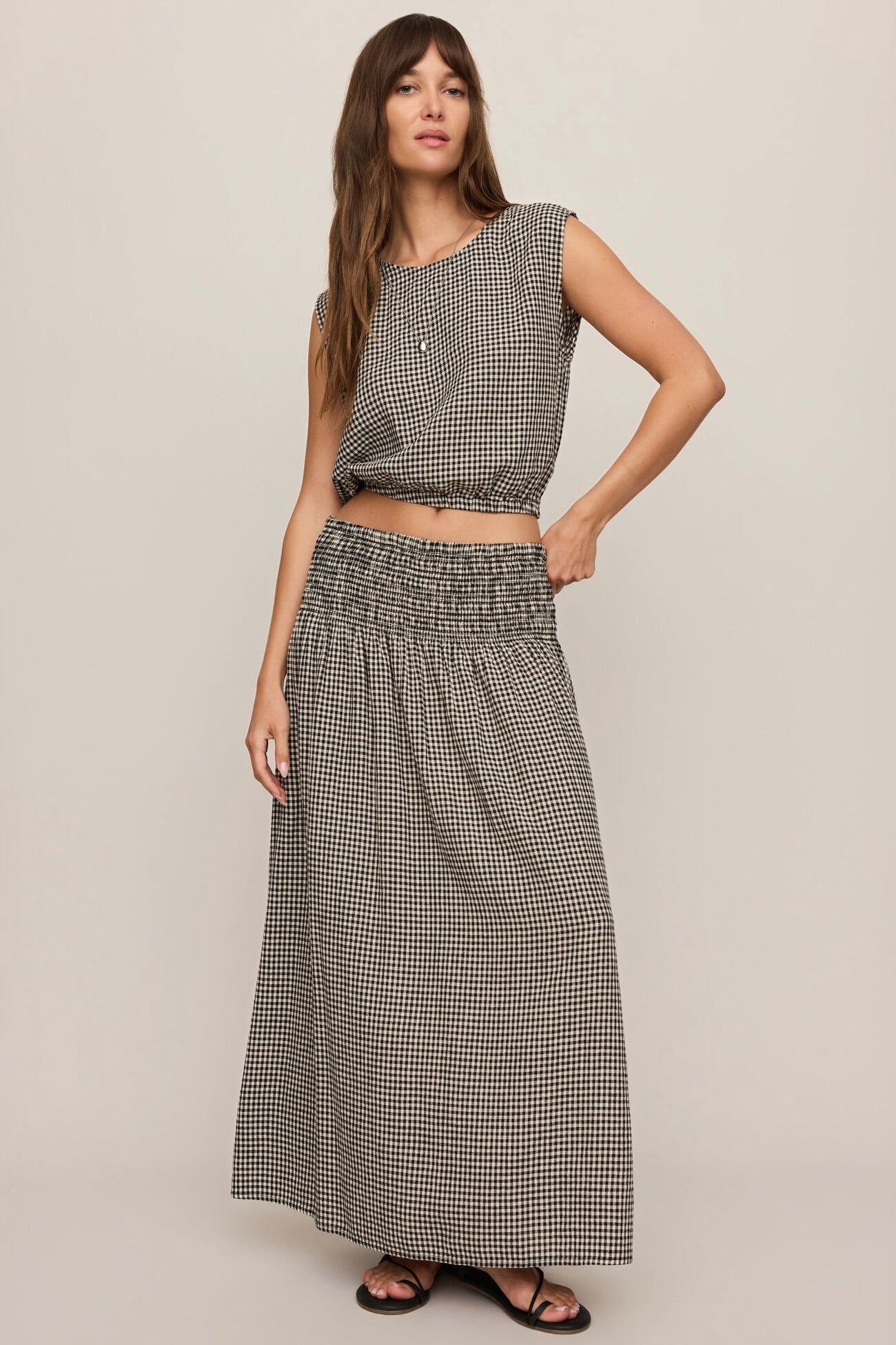 Merit Gingham Top Black