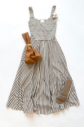 Audrey Dress Mocha Stripe