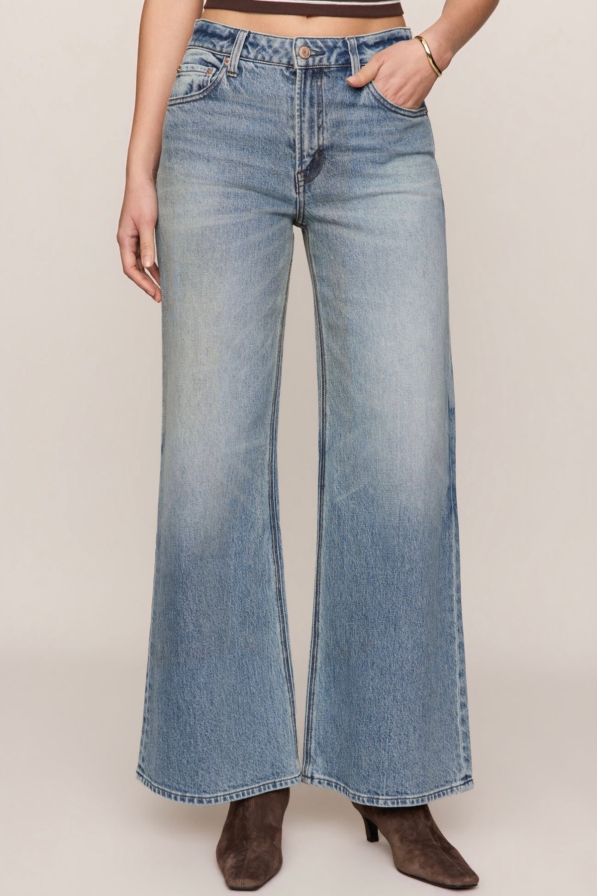 The Stunner Mid Rise Wide Leg Denim