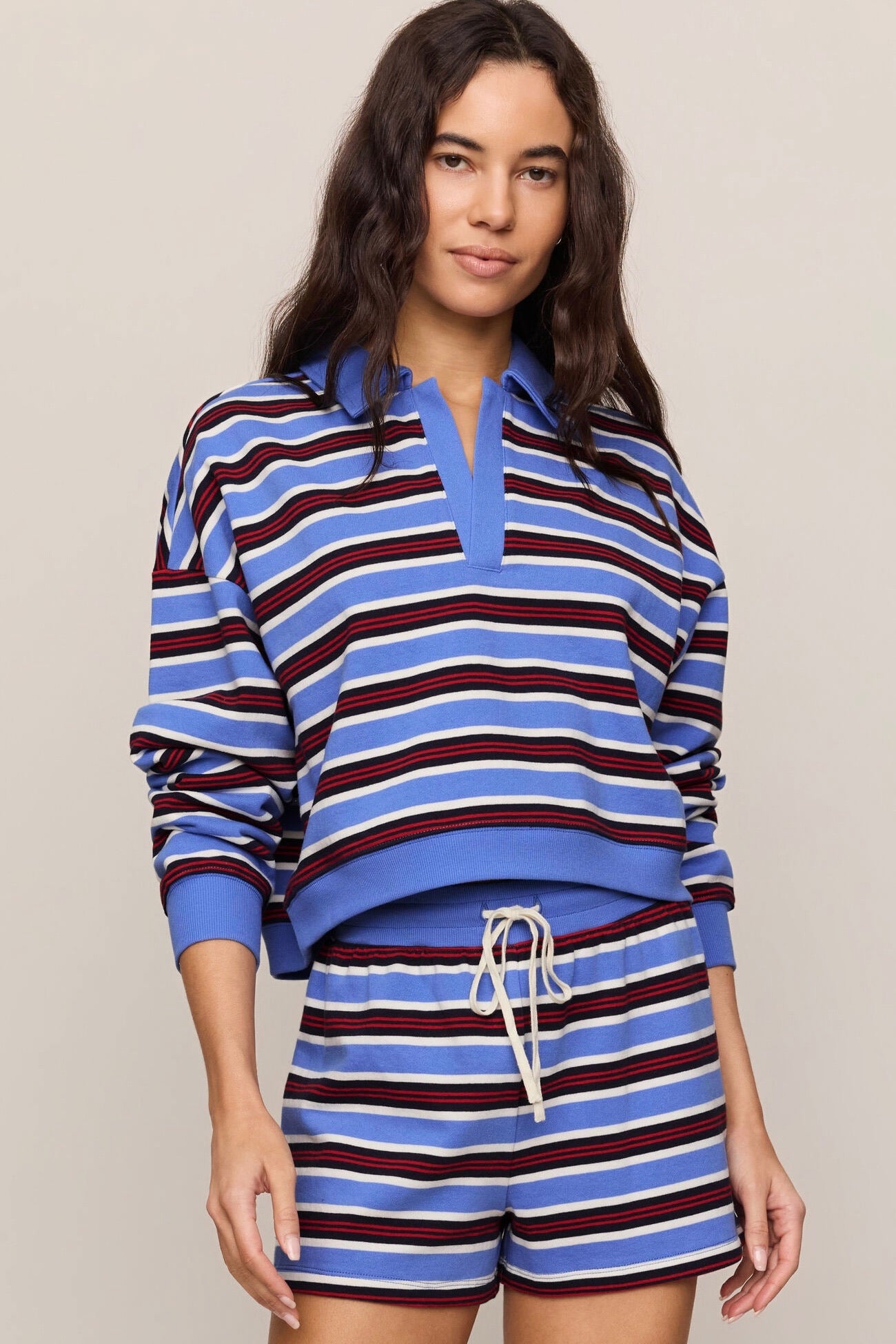 Low Key Stripe Henley Bay Blue