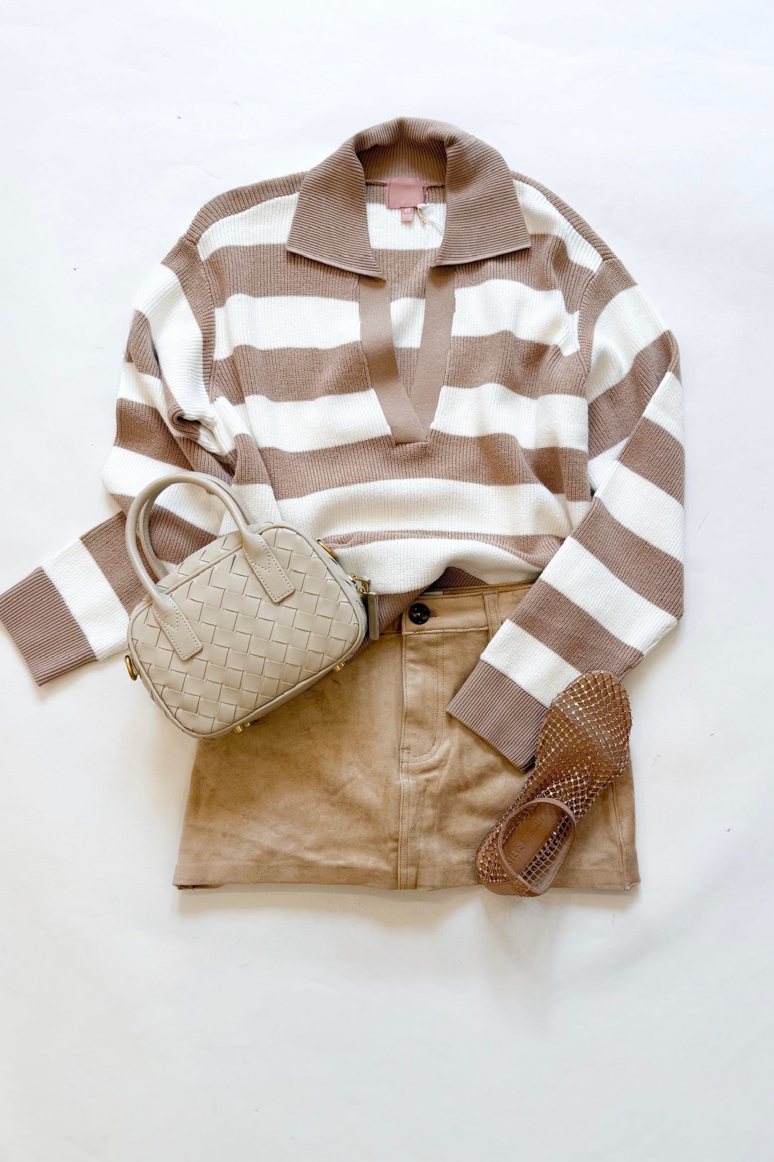 League Sweater Beige Stripe Knit