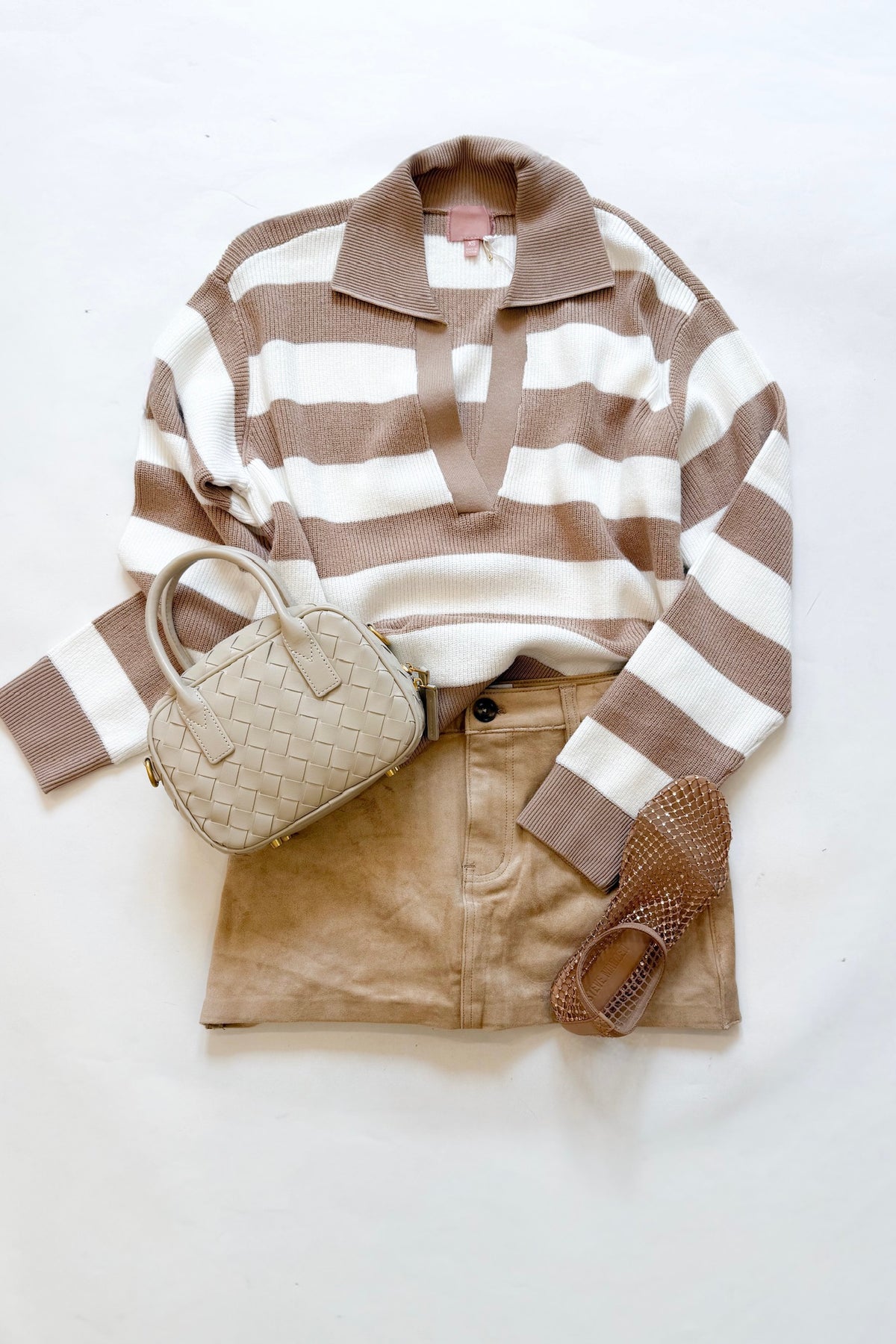League Sweater Beige Stripe Knit