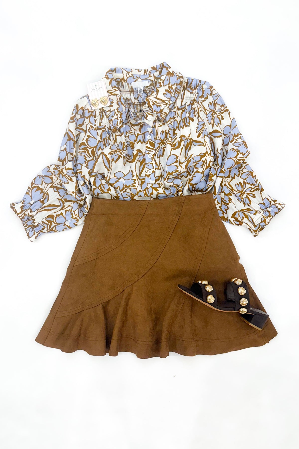 Blue Brown Multi Floral Blouse