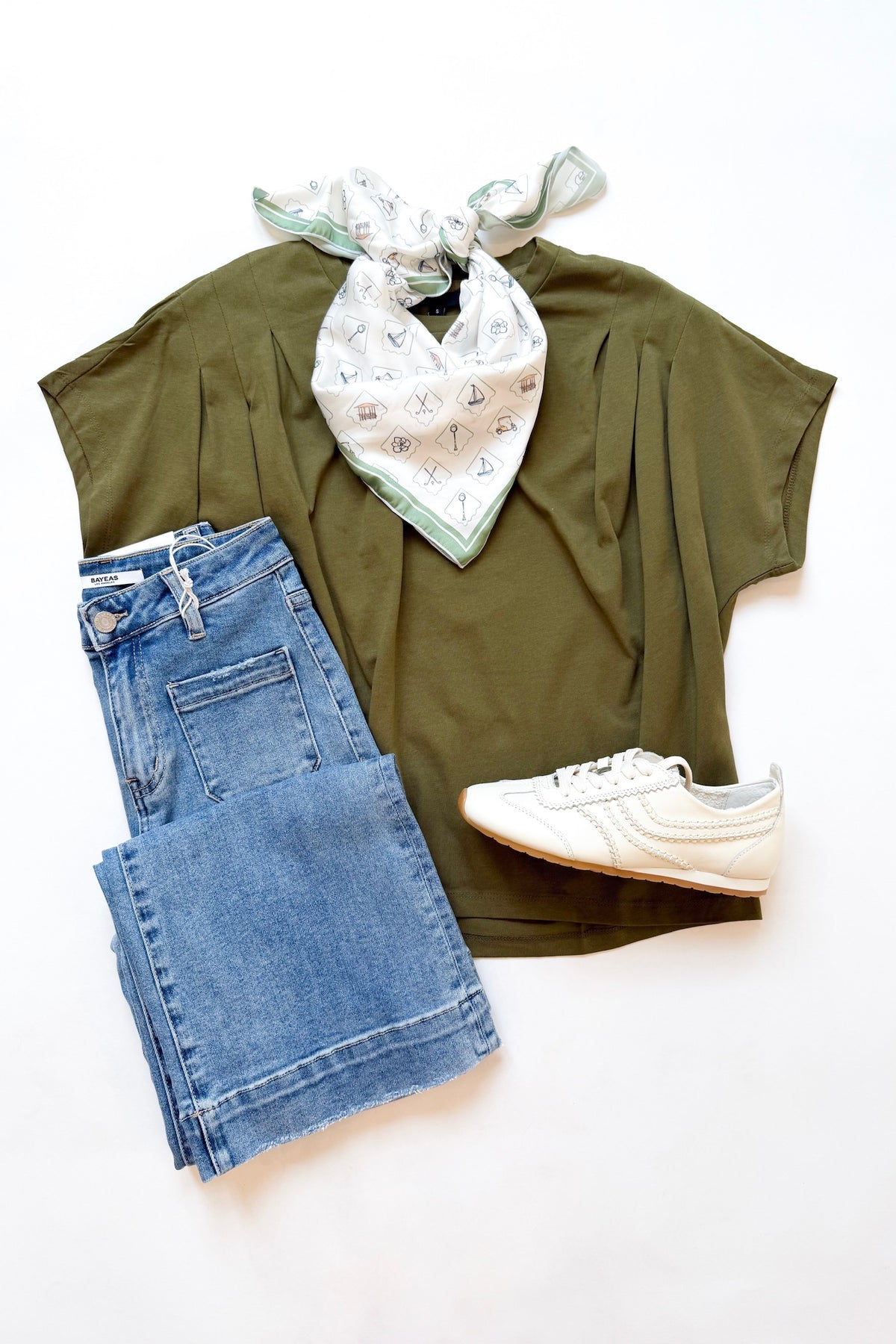 Pleated T-Shirt Olive