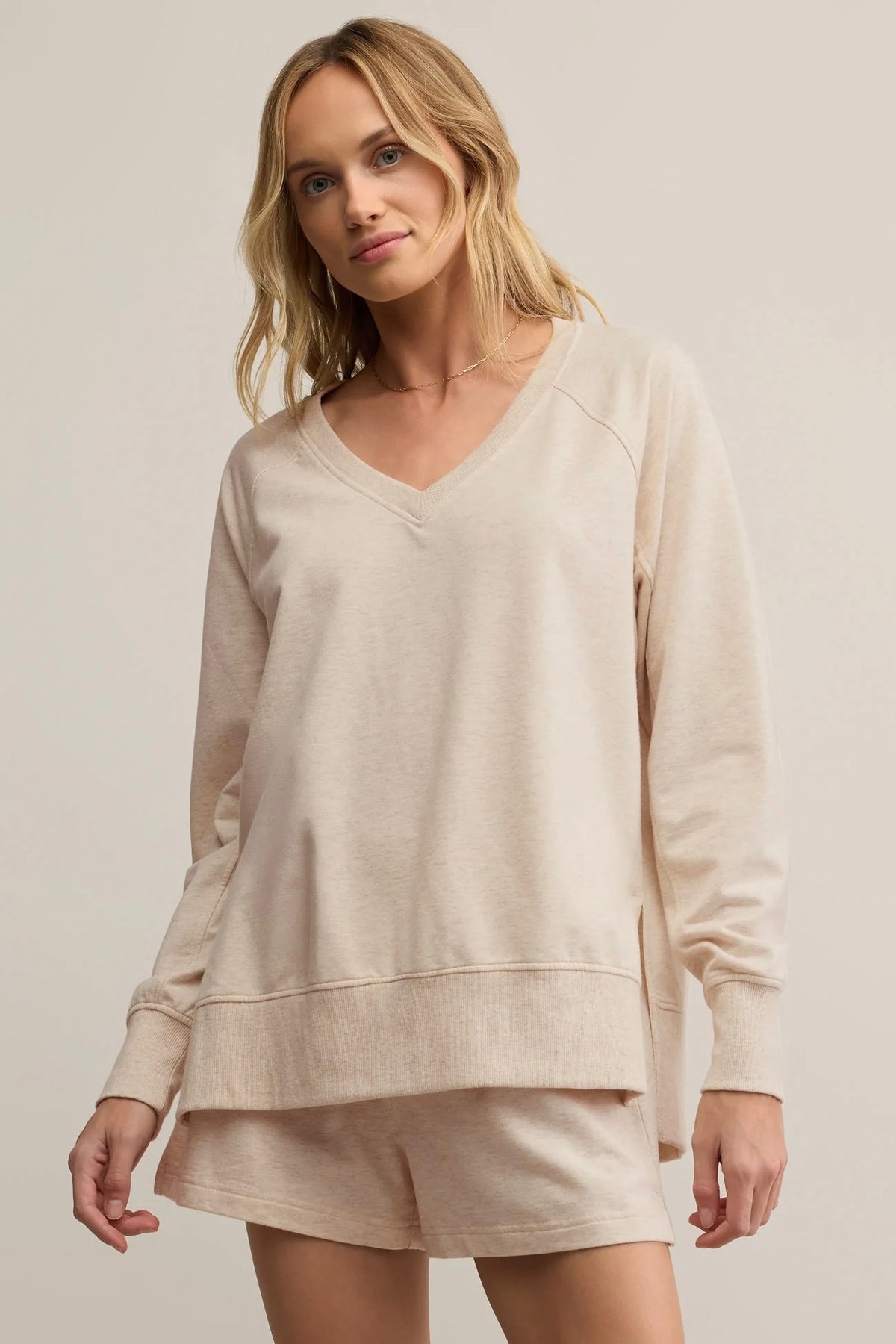 Weekender V Neck Pullover Light Oatmeal