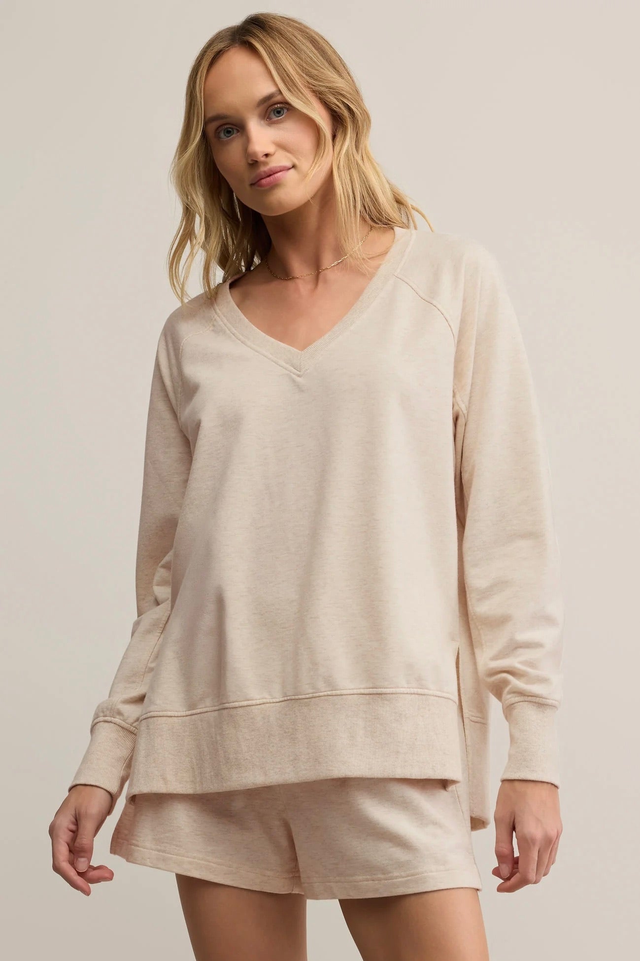Weekender V Neck Pullover Light Oatmeal