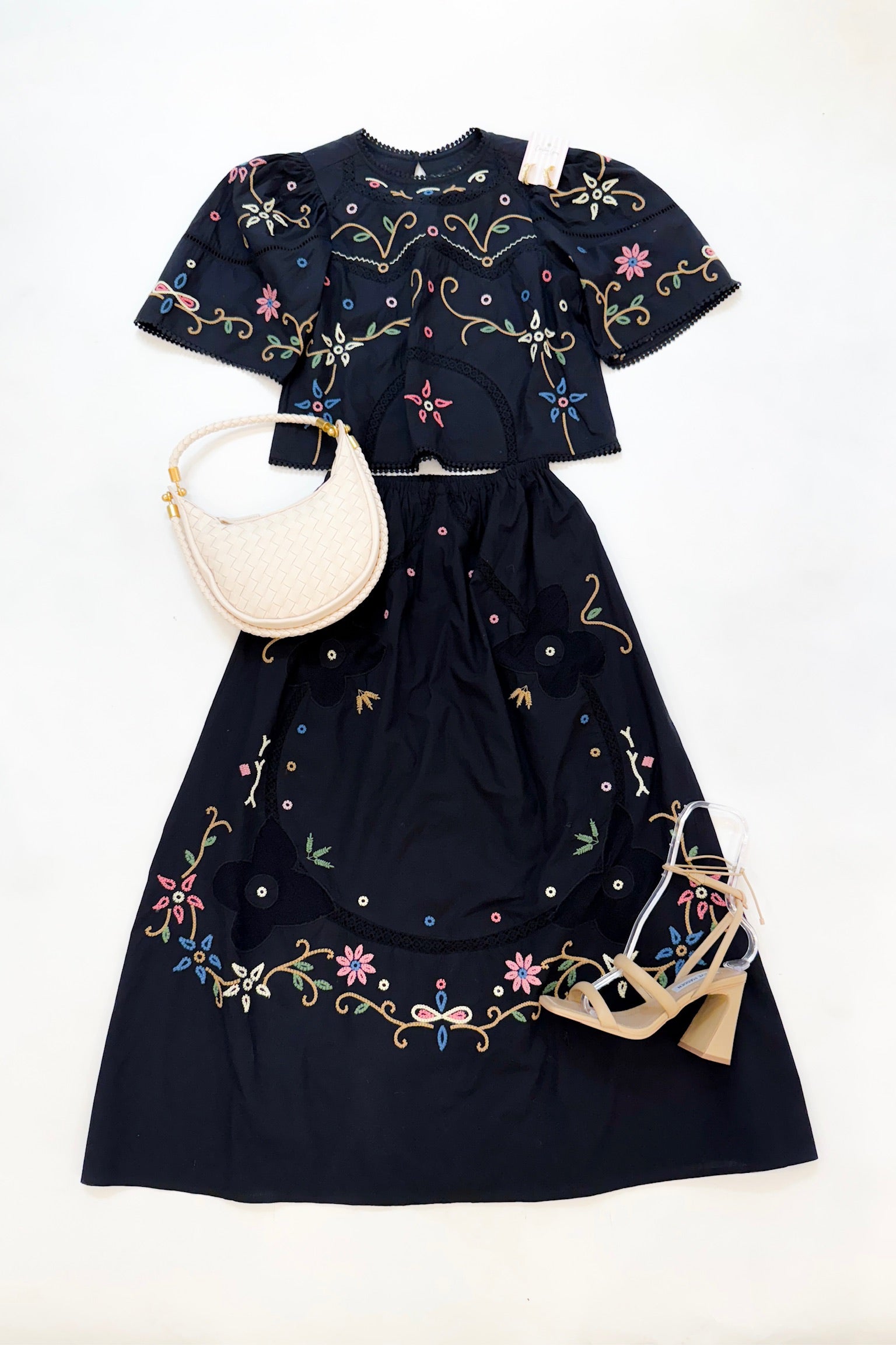 Pewter Top Black Embroidered