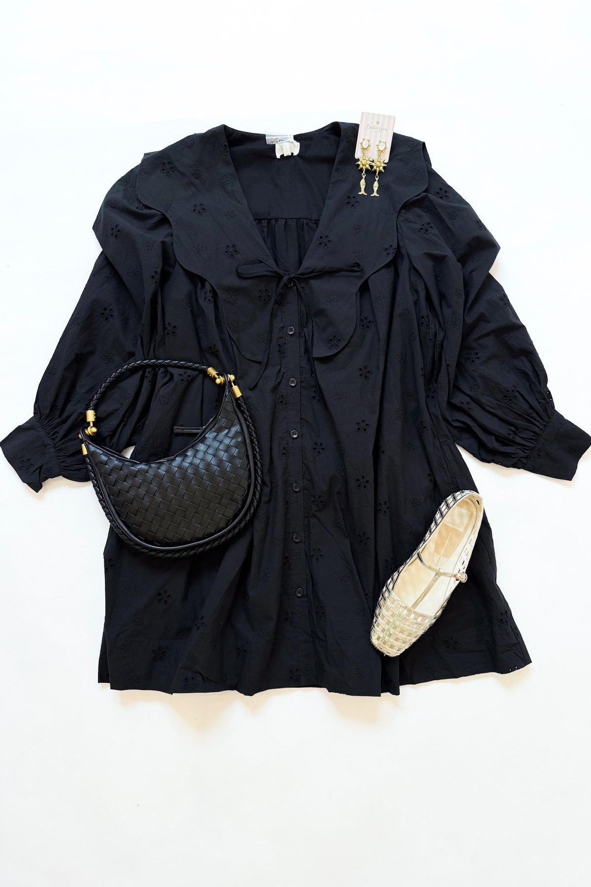 Scallop Collar Mini Dress Black