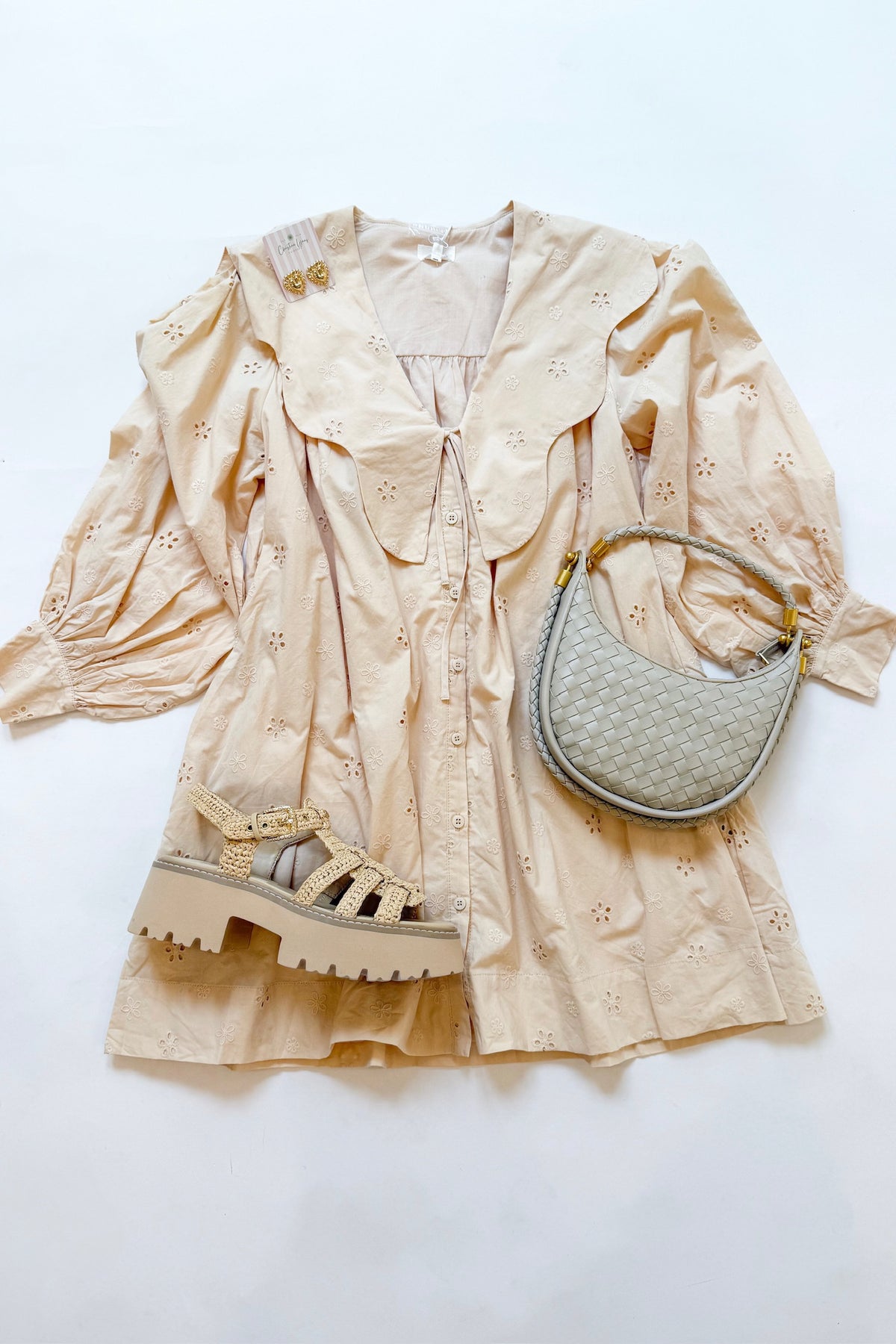 Scallop Collar Mini Dress Beige