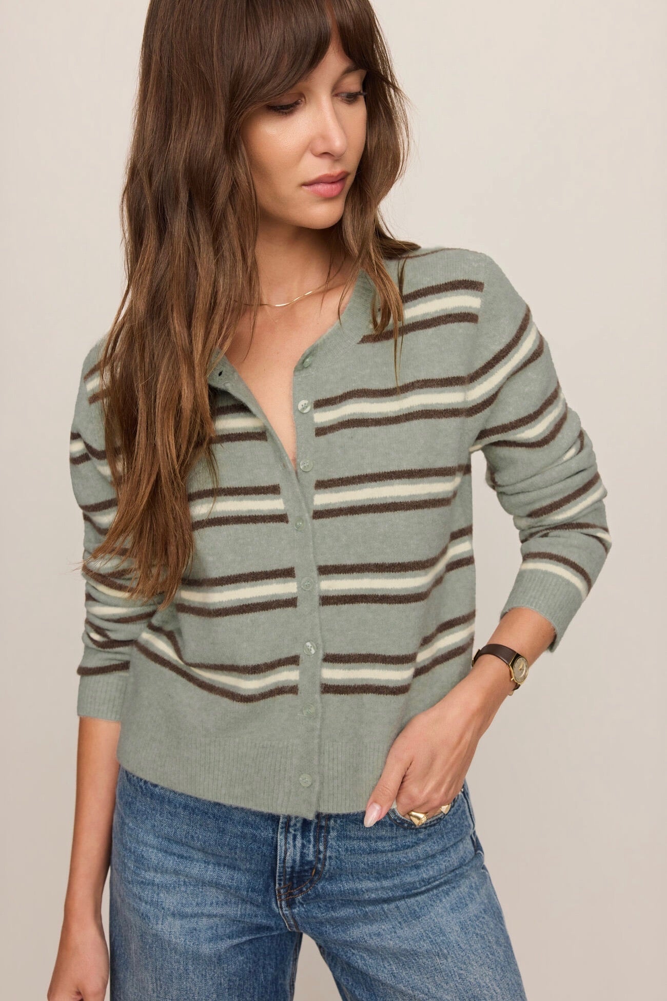 Medina Stripe Cardigan Aqua Cloud