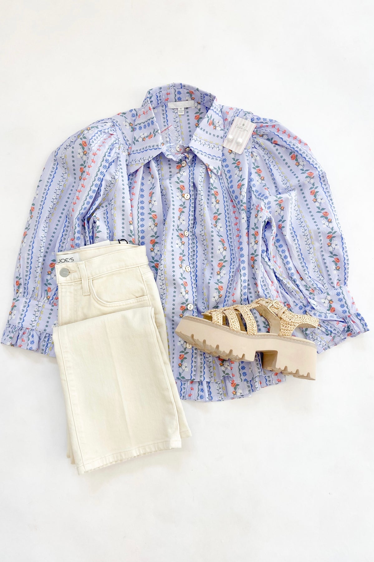French Floral Button Top