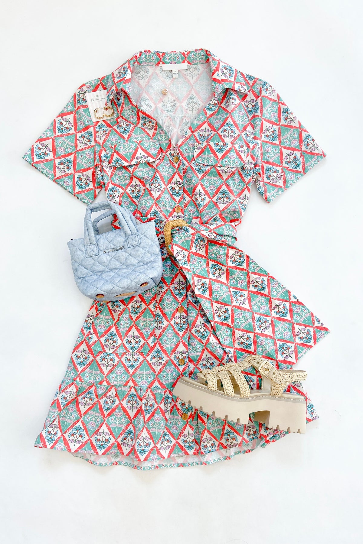 Paris Floral Belted Shirt Dress