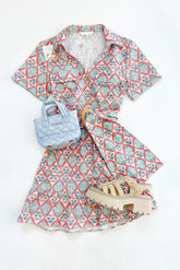 Paris Floral Belted Shirt Dress