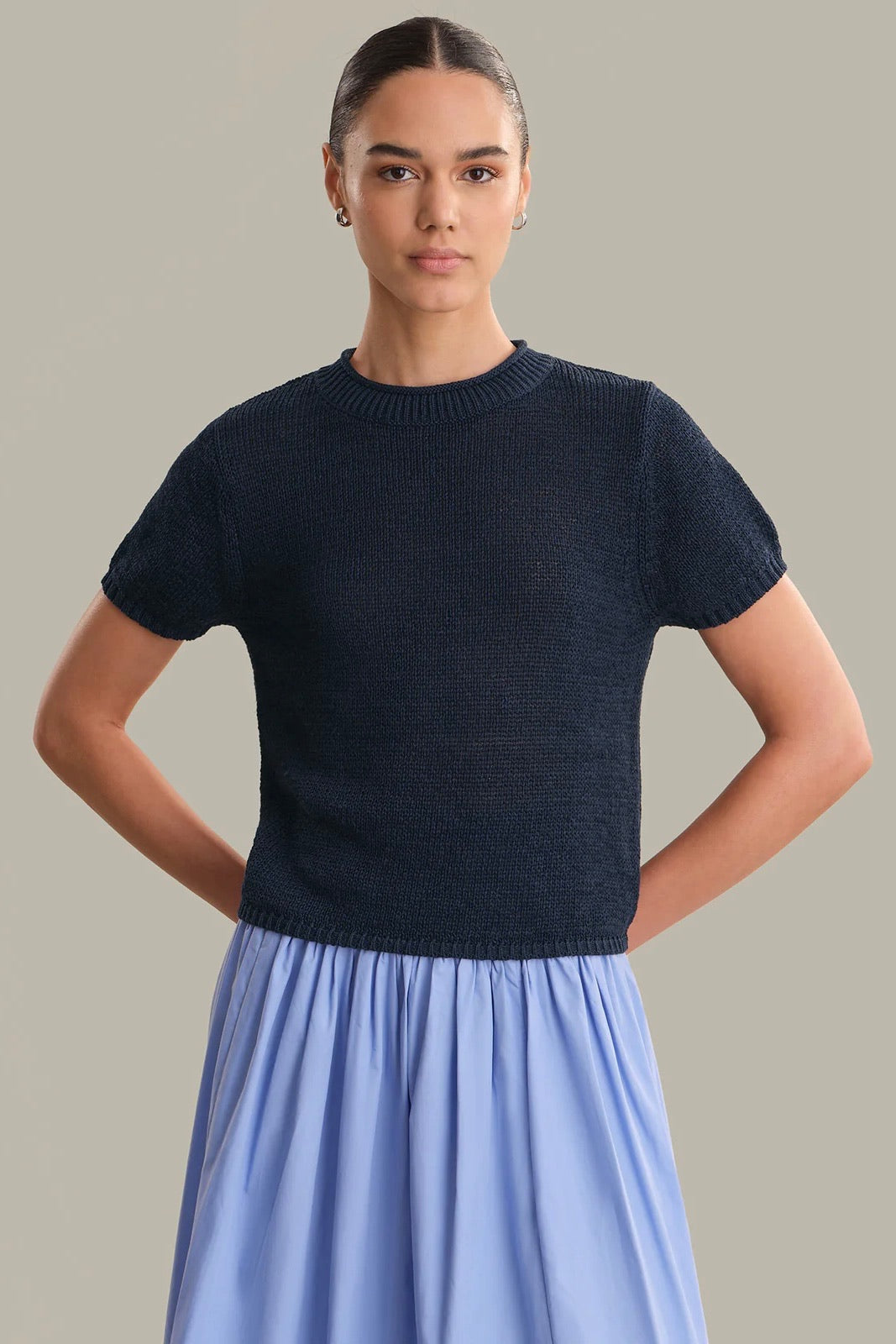 Rolled Edge Sweater Tee Dark Blue