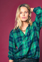 The Boyfriend Shirt Green Lurex Plaid