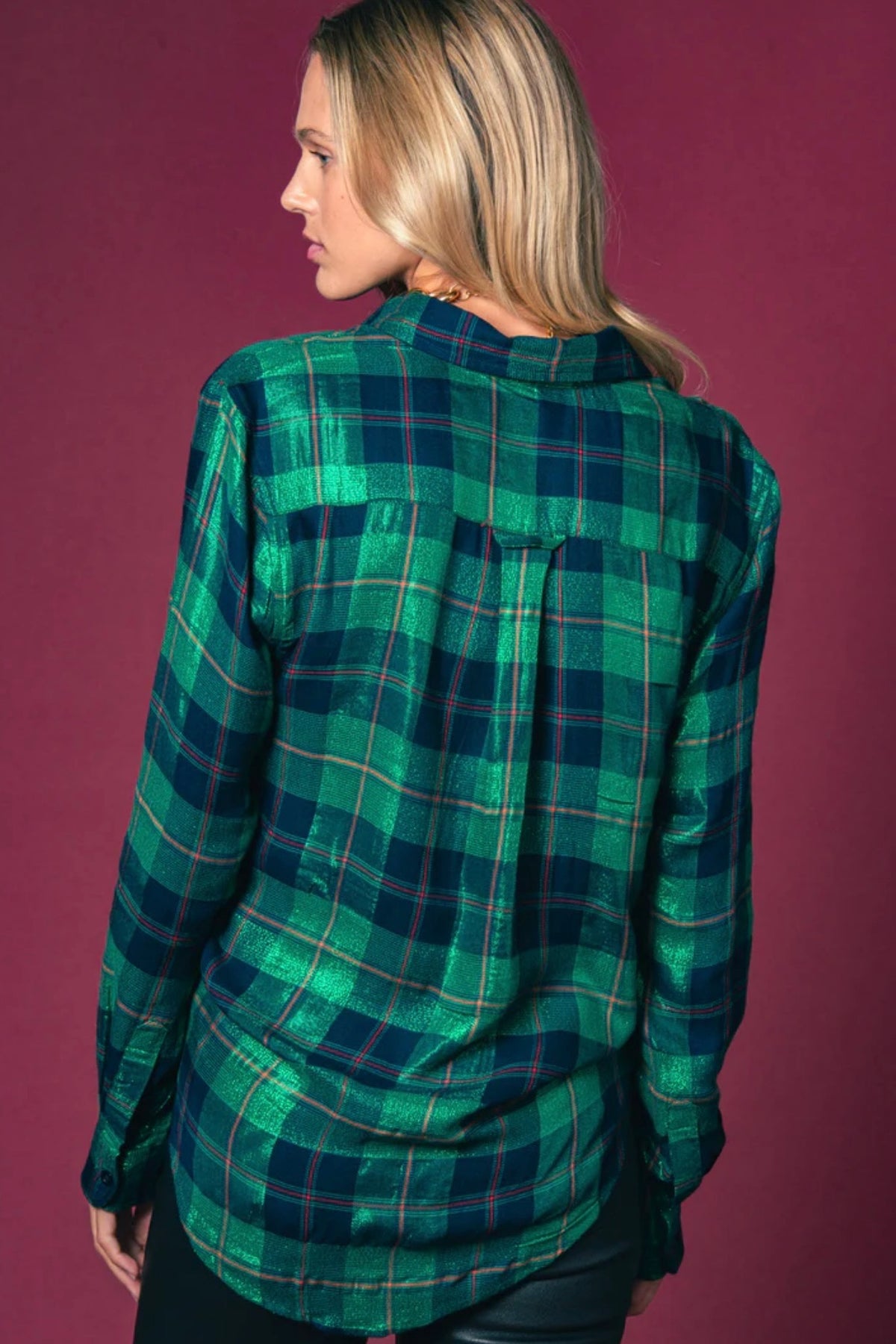 The Boyfriend Shirt Green Lurex Plaid