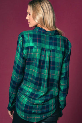 The Boyfriend Shirt Green Lurex Plaid