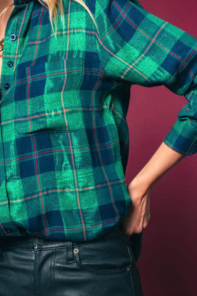 The Boyfriend Shirt Green Lurex Plaid