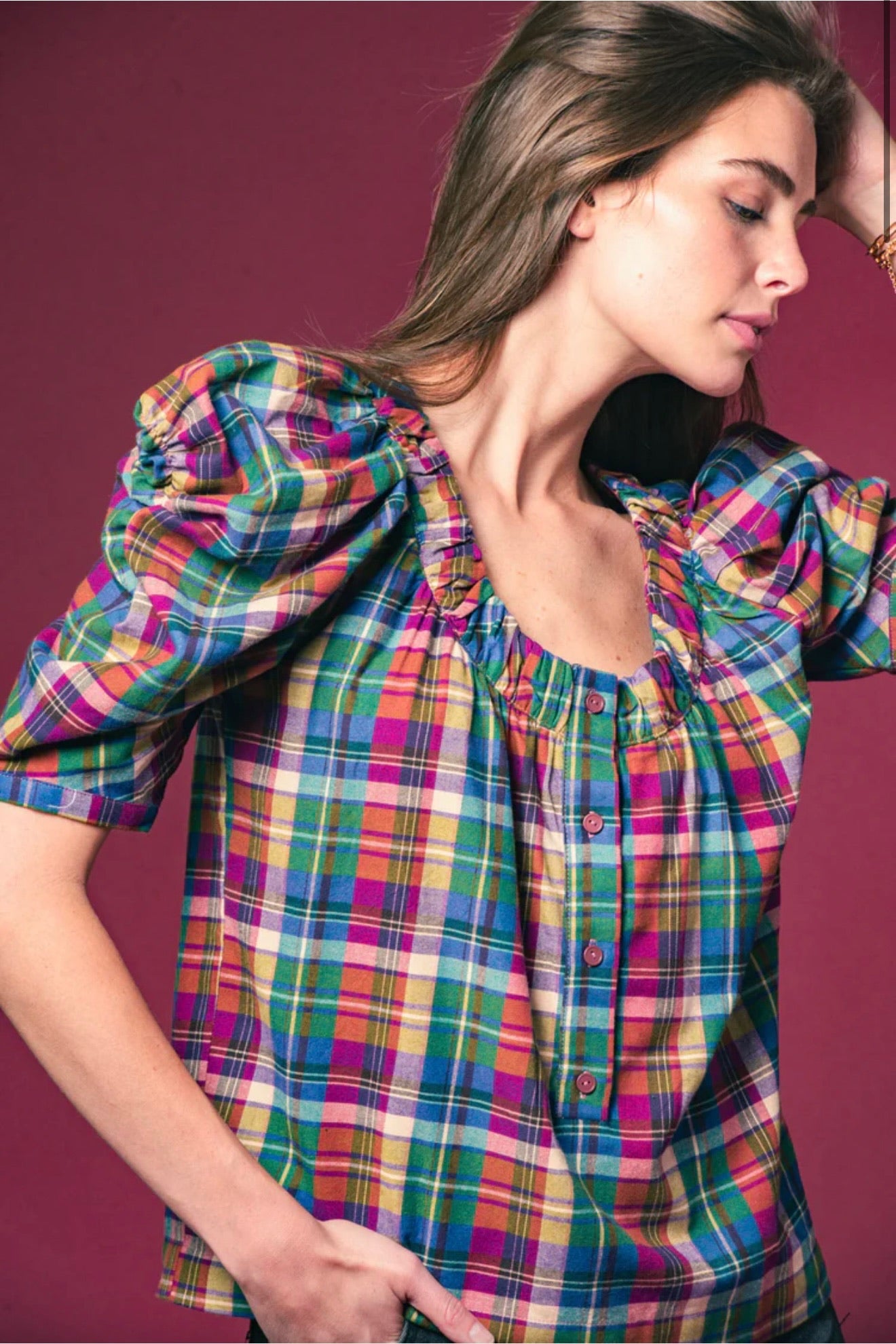 The French Girl Shirt Burgundy Plaid