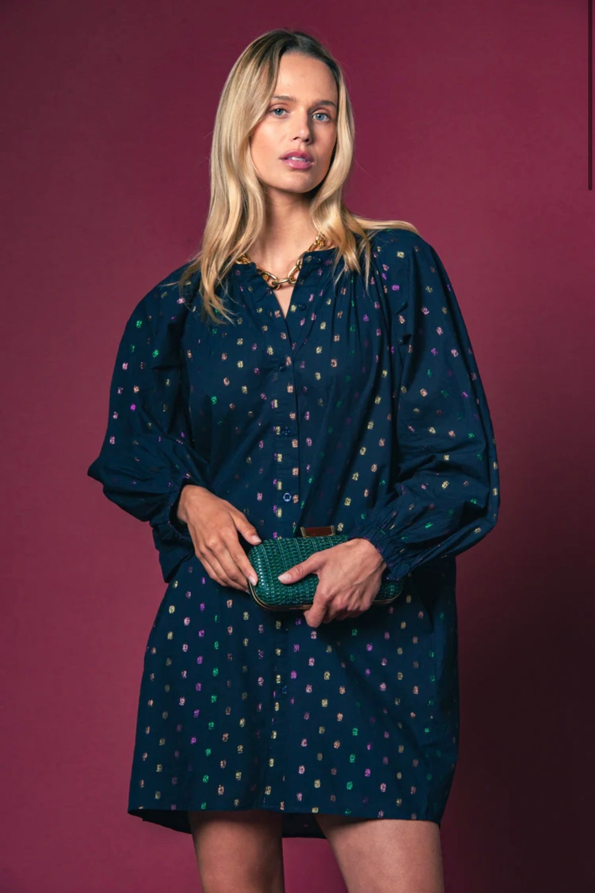 The Minka Dress Navy Lurex