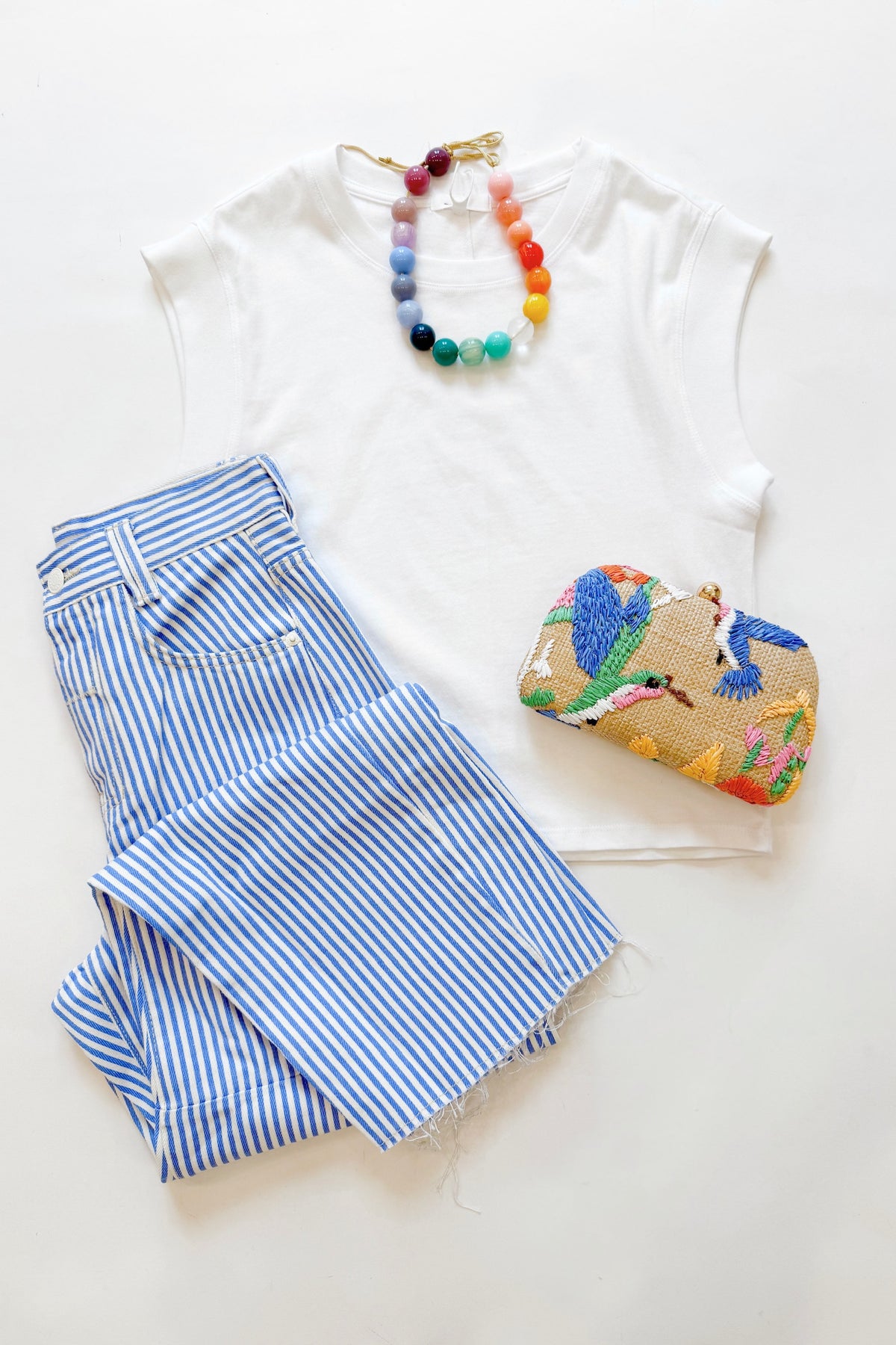 Blue Striped Twill Barrel Pant