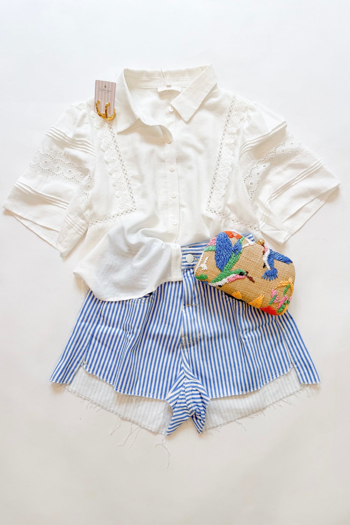 Blue Striped Twill Shorts