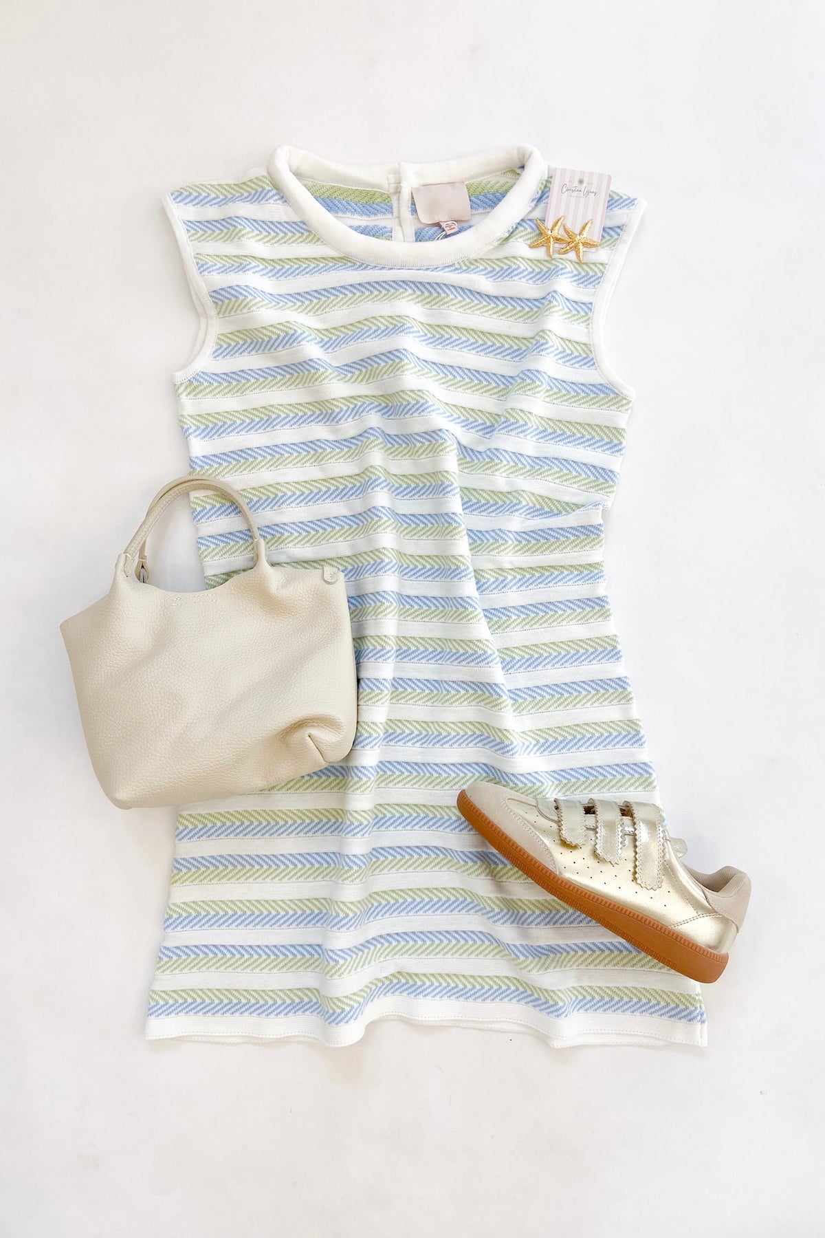 Wells Dress Ivory Blue Green
