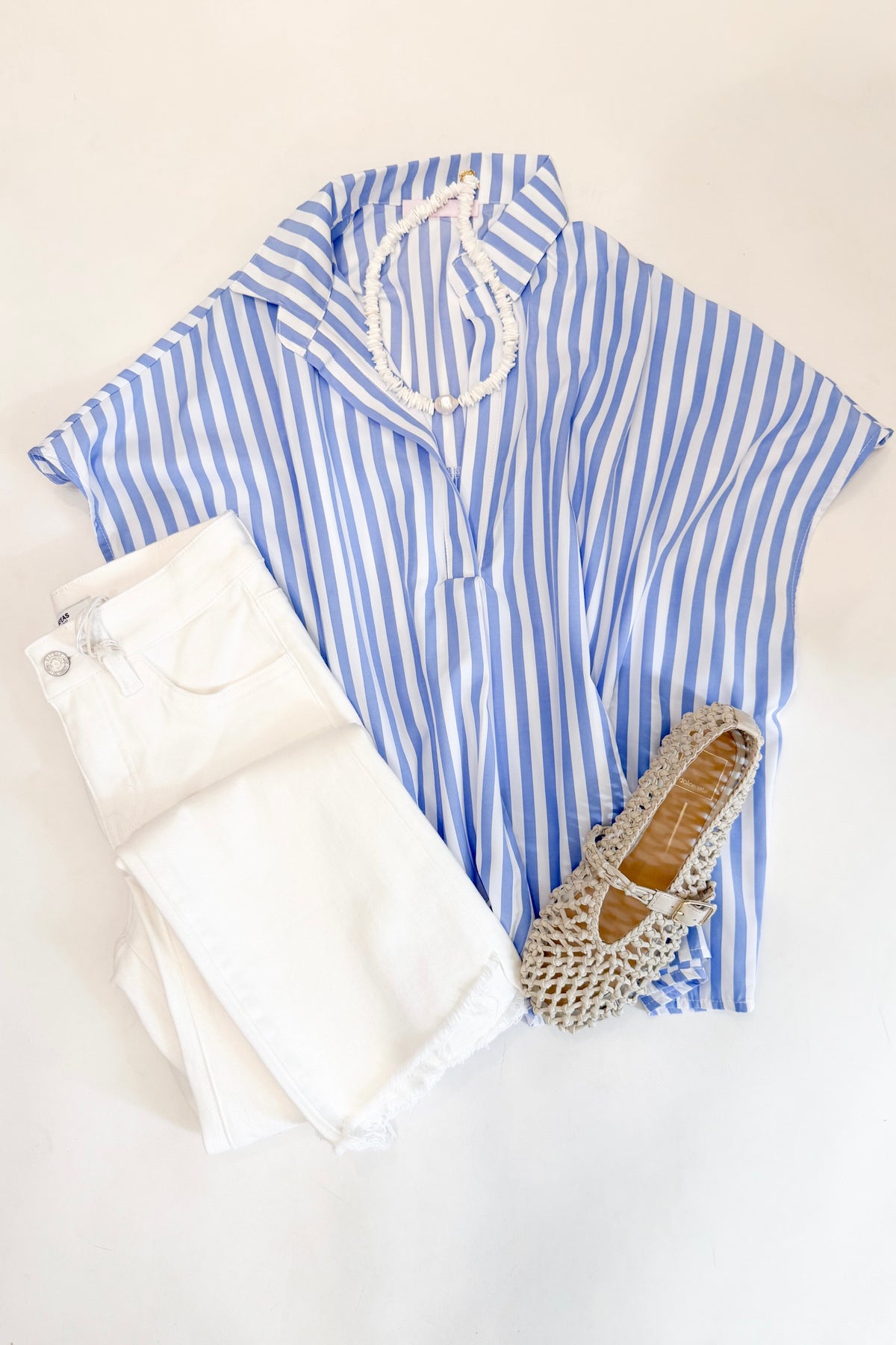 Signature Striped Collar Top Blue