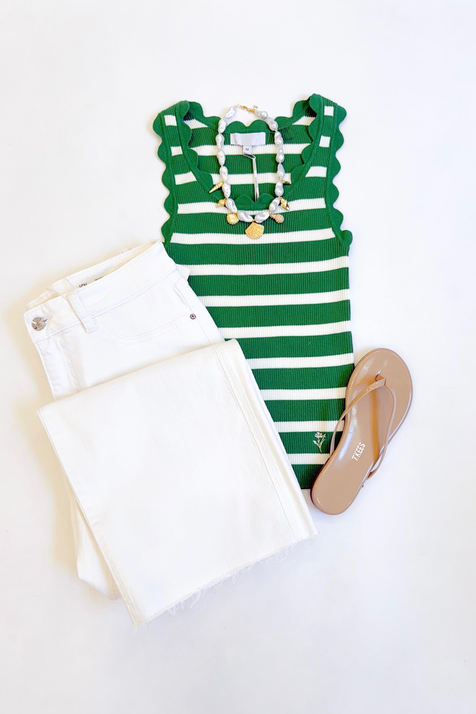 Shay Scallop Tank Green Stripe