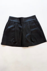 Faux Leather Pleated Short Black