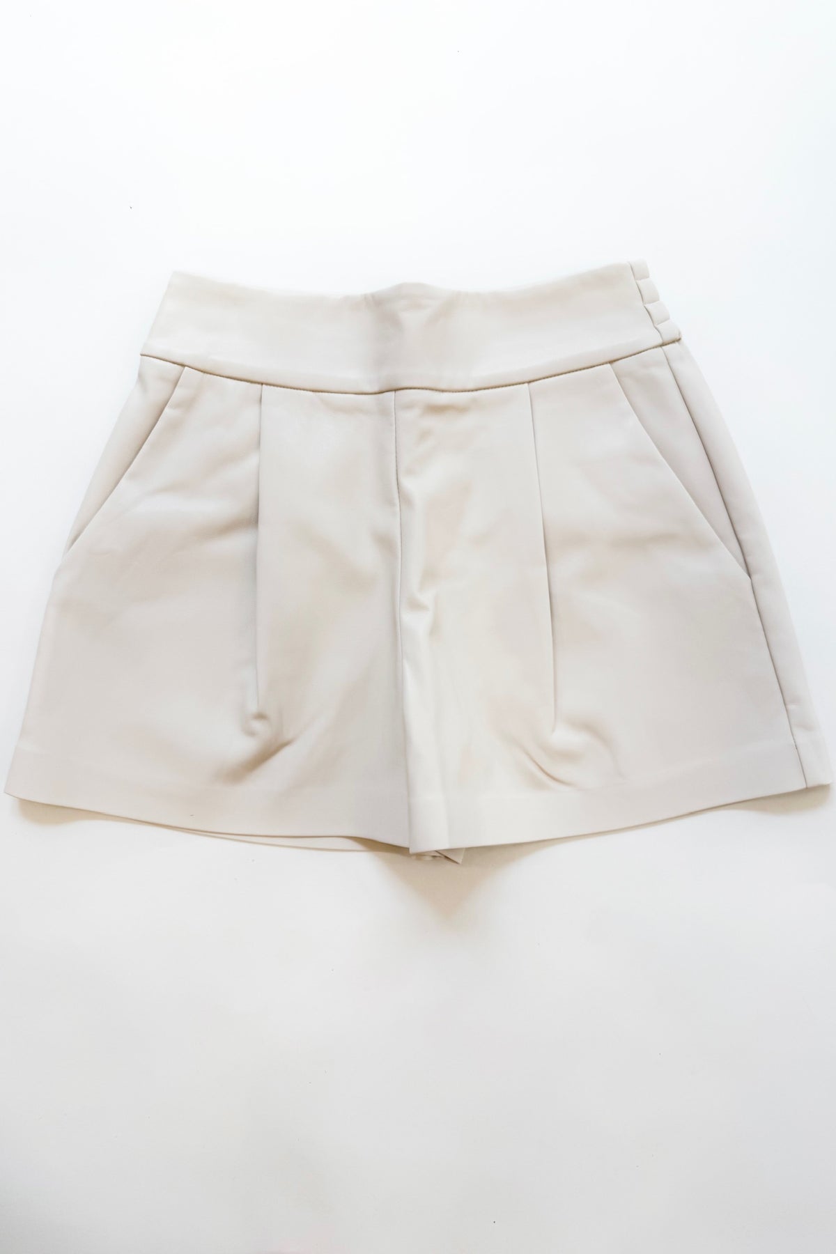 Faux Leather Pleated Short Blanched Almond