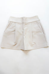 Faux Leather Pleated Short Blanched Almond