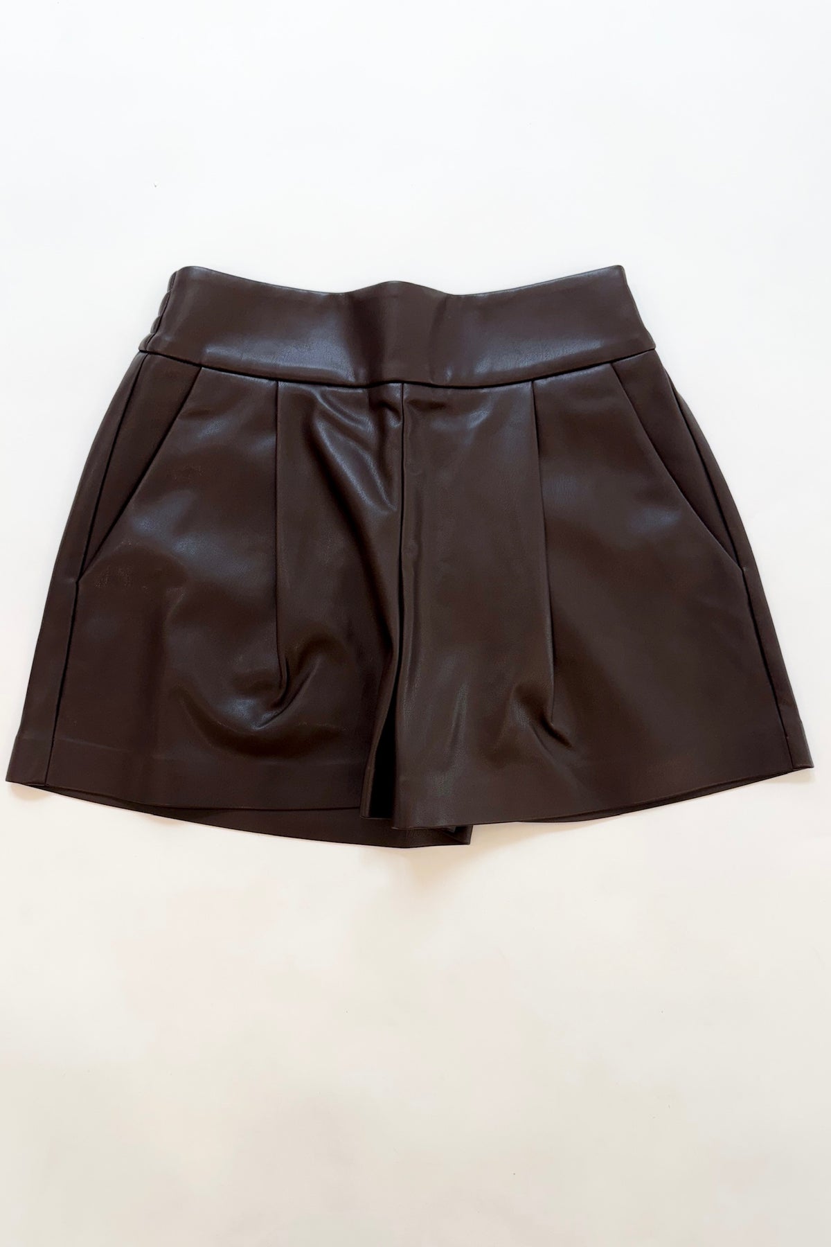 Faux Leather Pleated Shorts Java