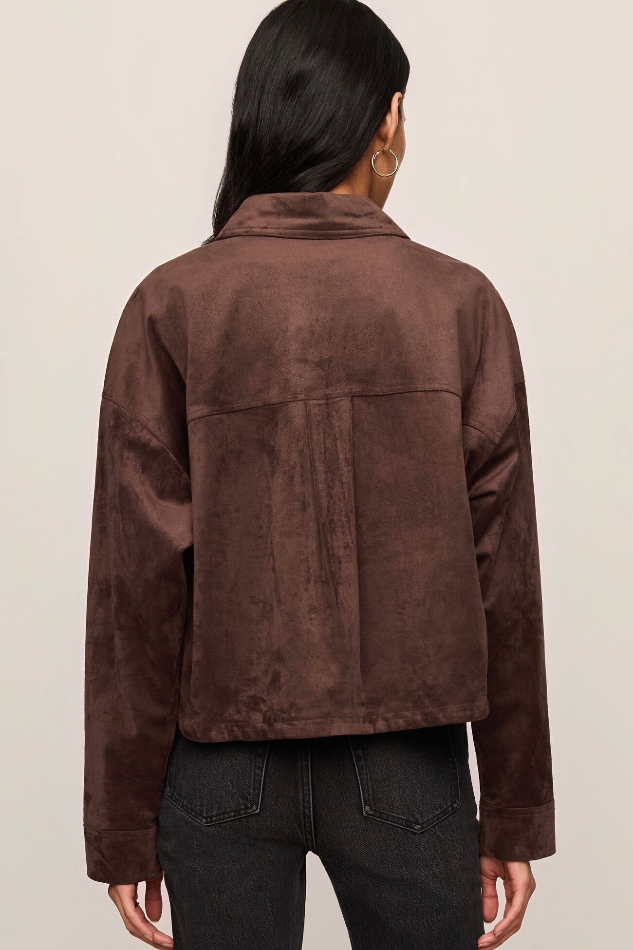All Day Cropped Suede Jacket Dark Chocolate