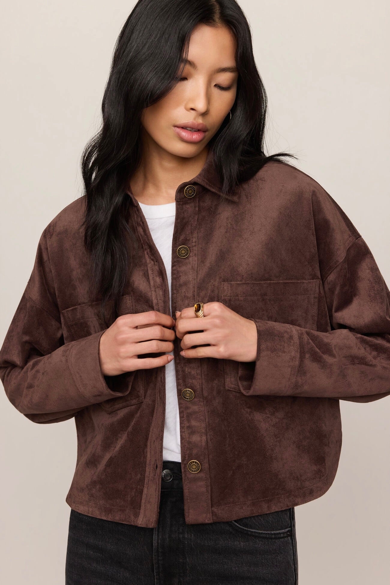All Day Cropped Suede Jacket Dark Chocolate