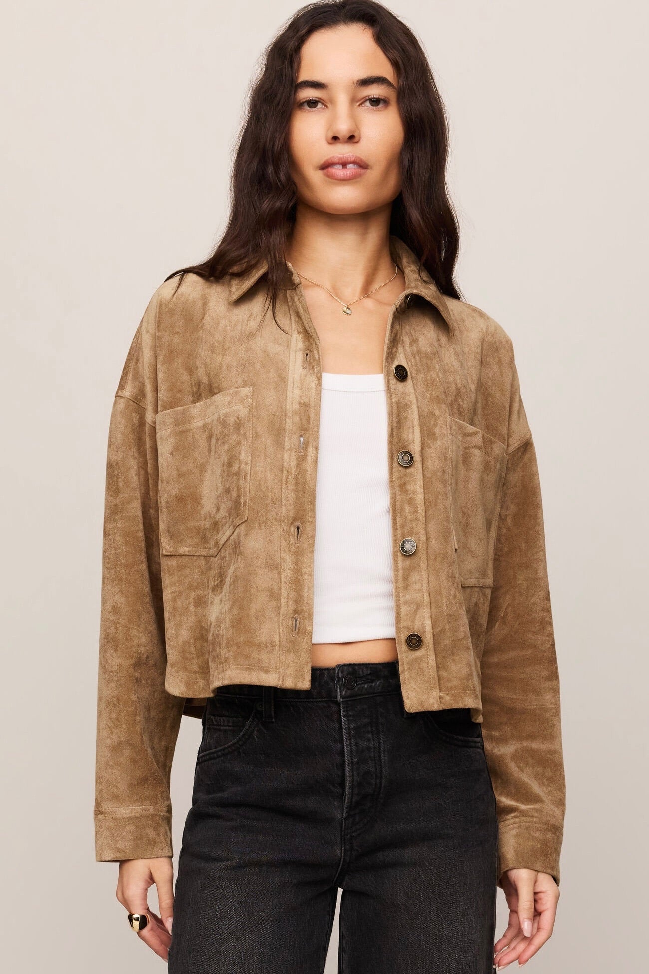 All Day Cropped Suede Jacket Light Sand
