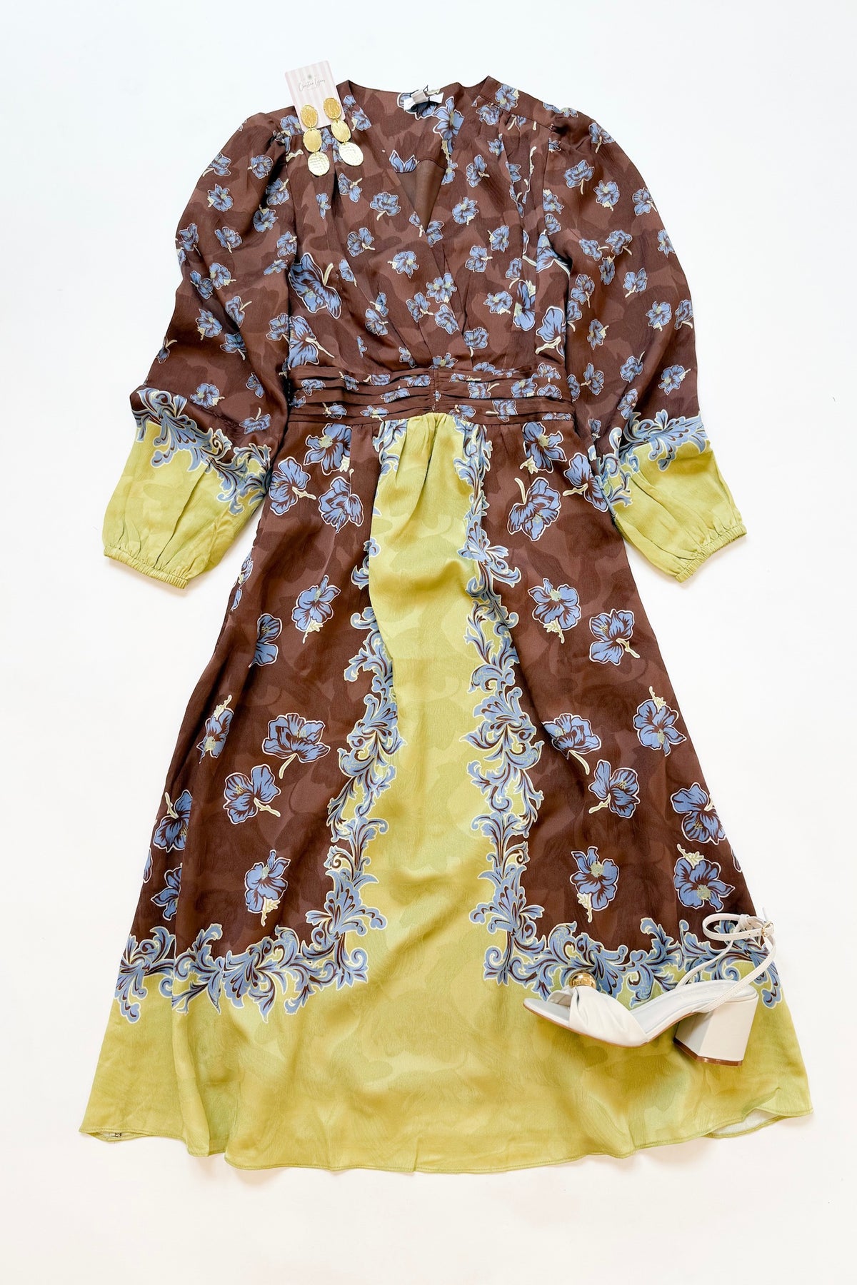 Brown Lime Multi Midi Dress