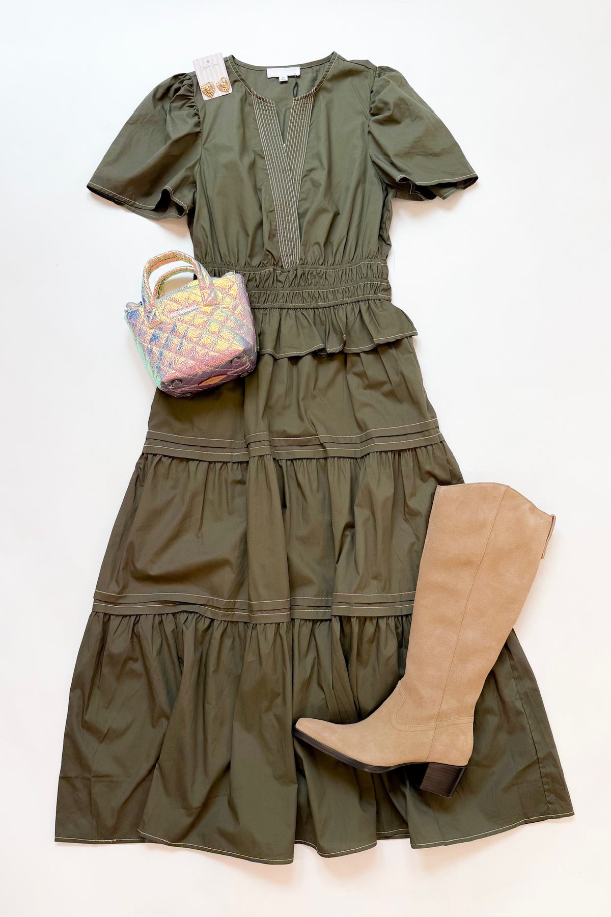 Tabi Tiered Midi Dress Green