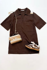 Denim Pocket Shift Dress Brown