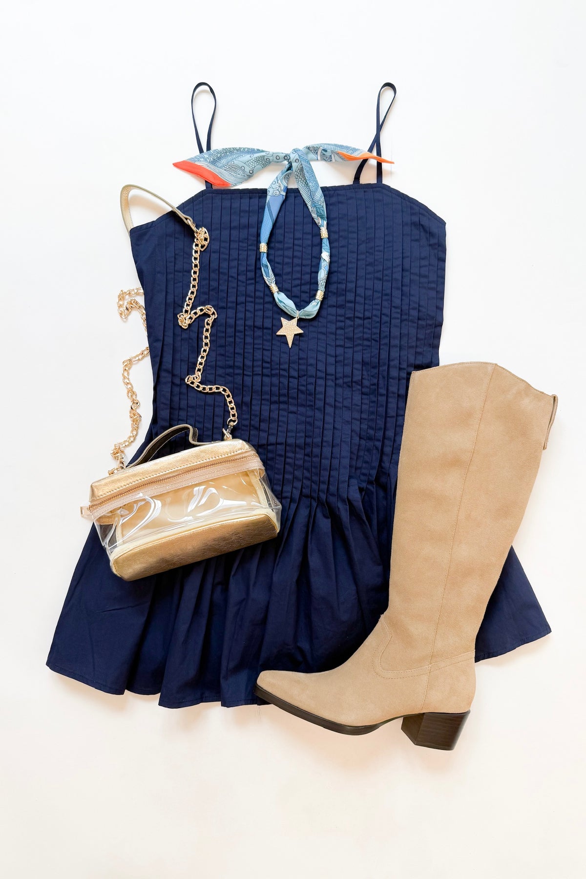 Navy Pleated Mini Dress