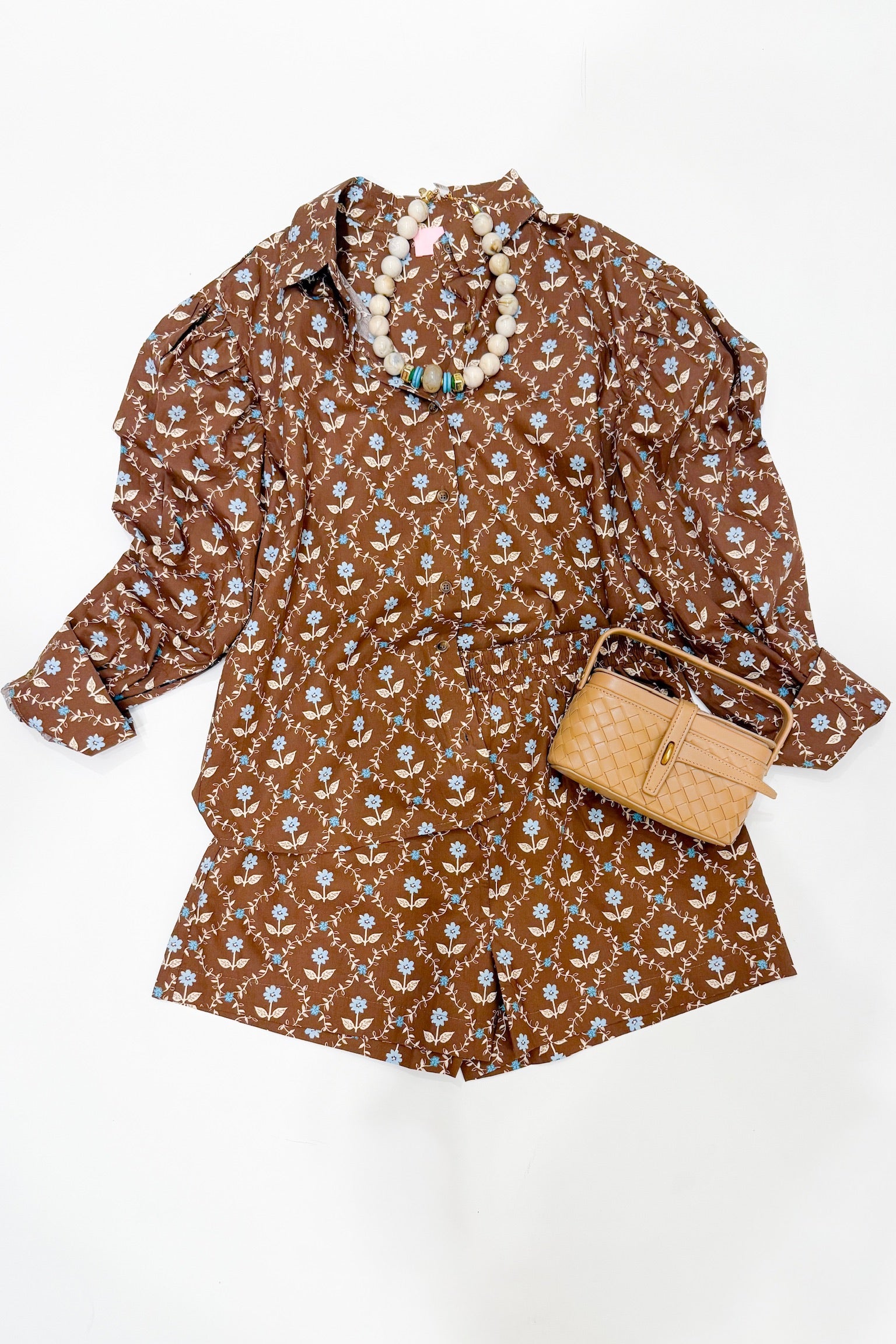 Brown Floral Poplin Short