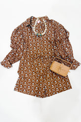 Brown Floral Poplin Short