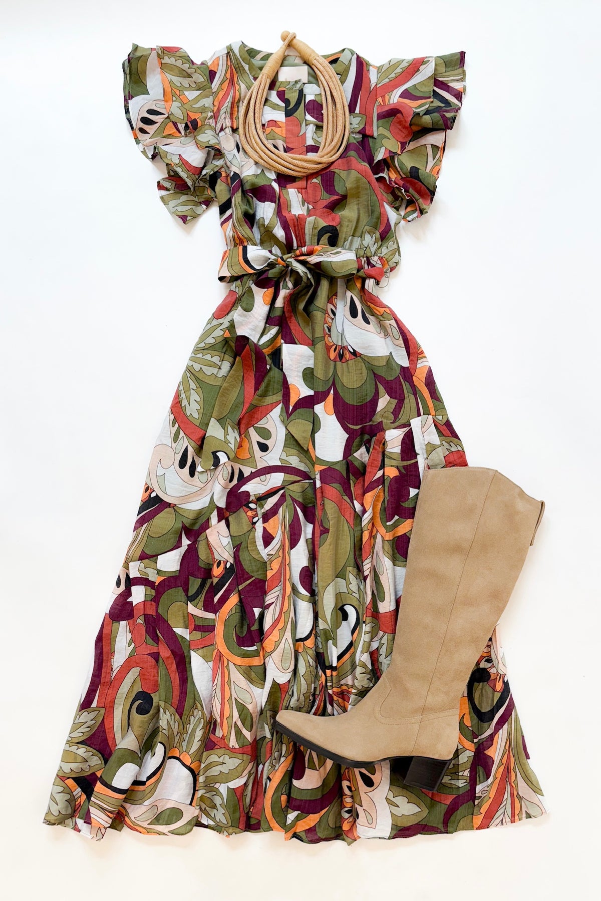 Printed Flutter Midi Dress