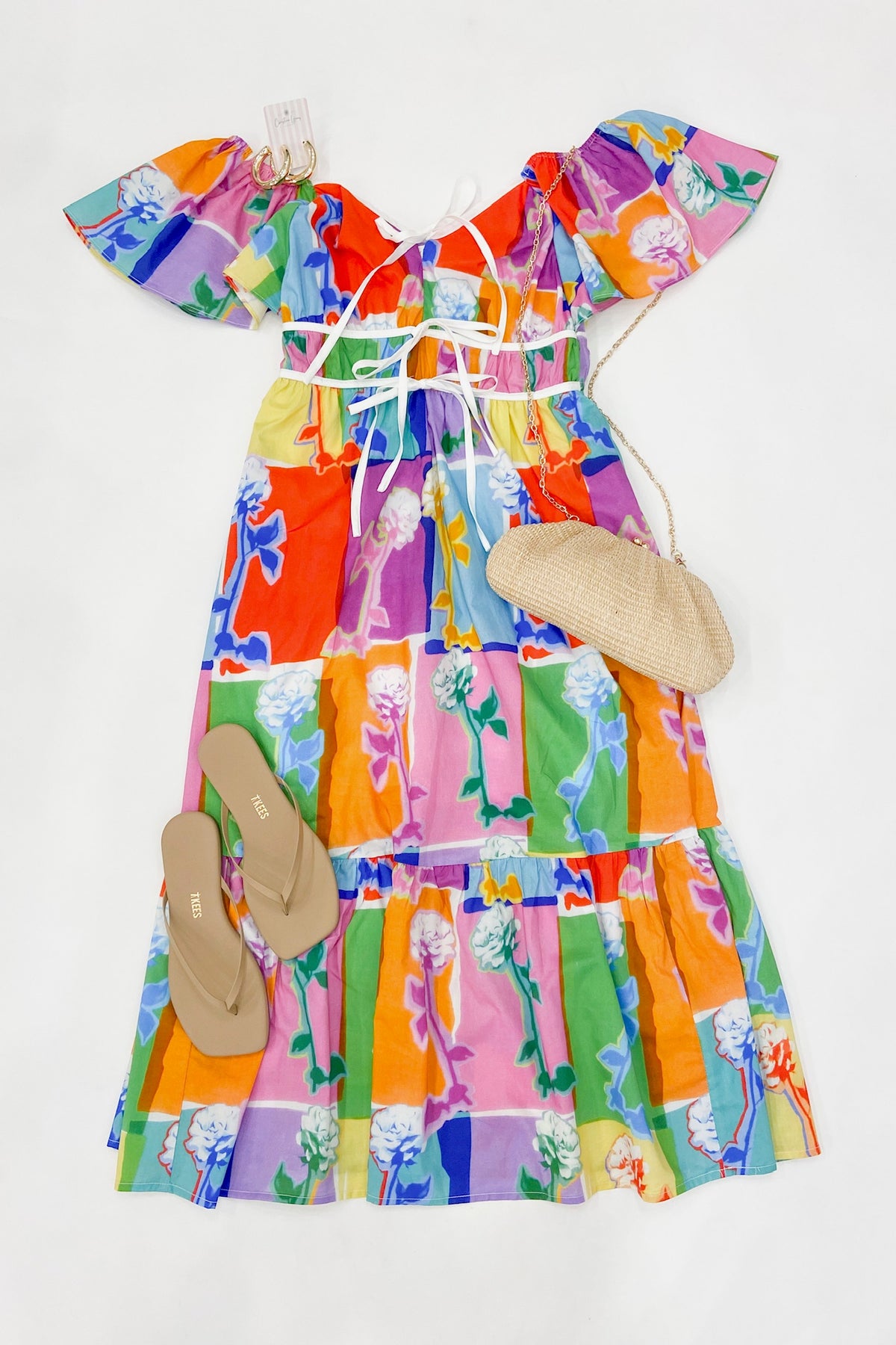 Bright Floral Block Midi Dress