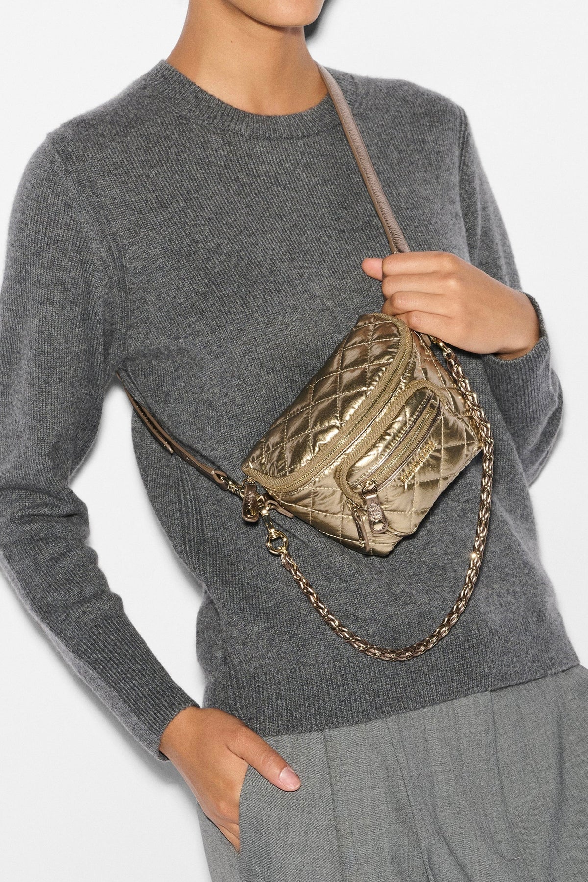 Micro Crosby Sling Bag Antique Gold Metallic